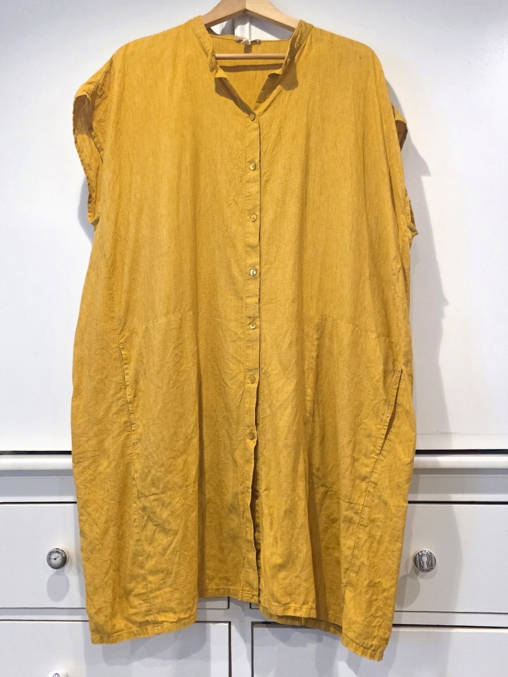 EILEEN FISHER Washed-Organic-Linen Délavé Cap-Sleeve Dress - Picture 2 of 8